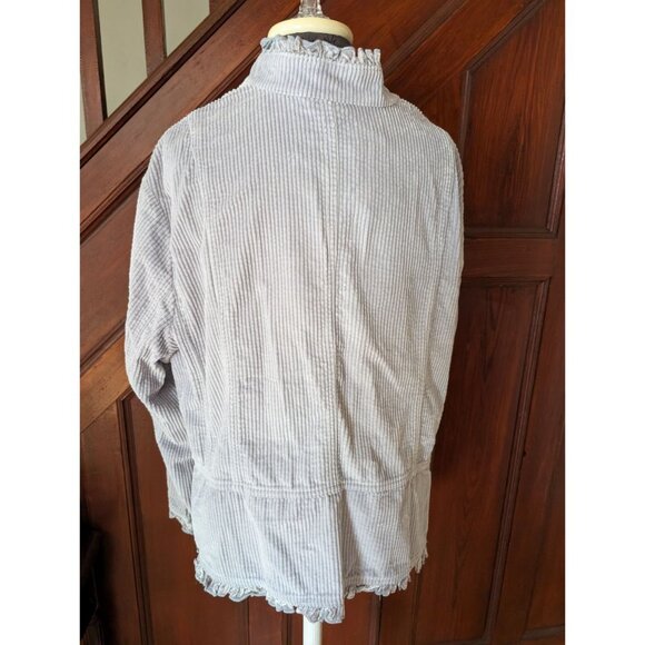 J.Jill Womens 3X Quartz Blue Corduroy Button-Up Jacket With Ruffle Trim NWT - Picture 2 of 8